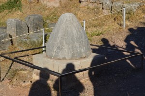 A copy of the Navel Stone on the spot thought to be the center of the world