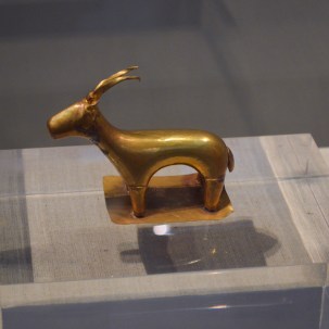 Solid gold statue of a goat from Akrotiri, discovered in 1999- Museum of Prehistoric Thira