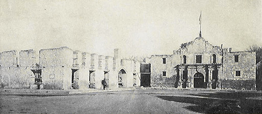Alamo church with ruins of Long Barracks